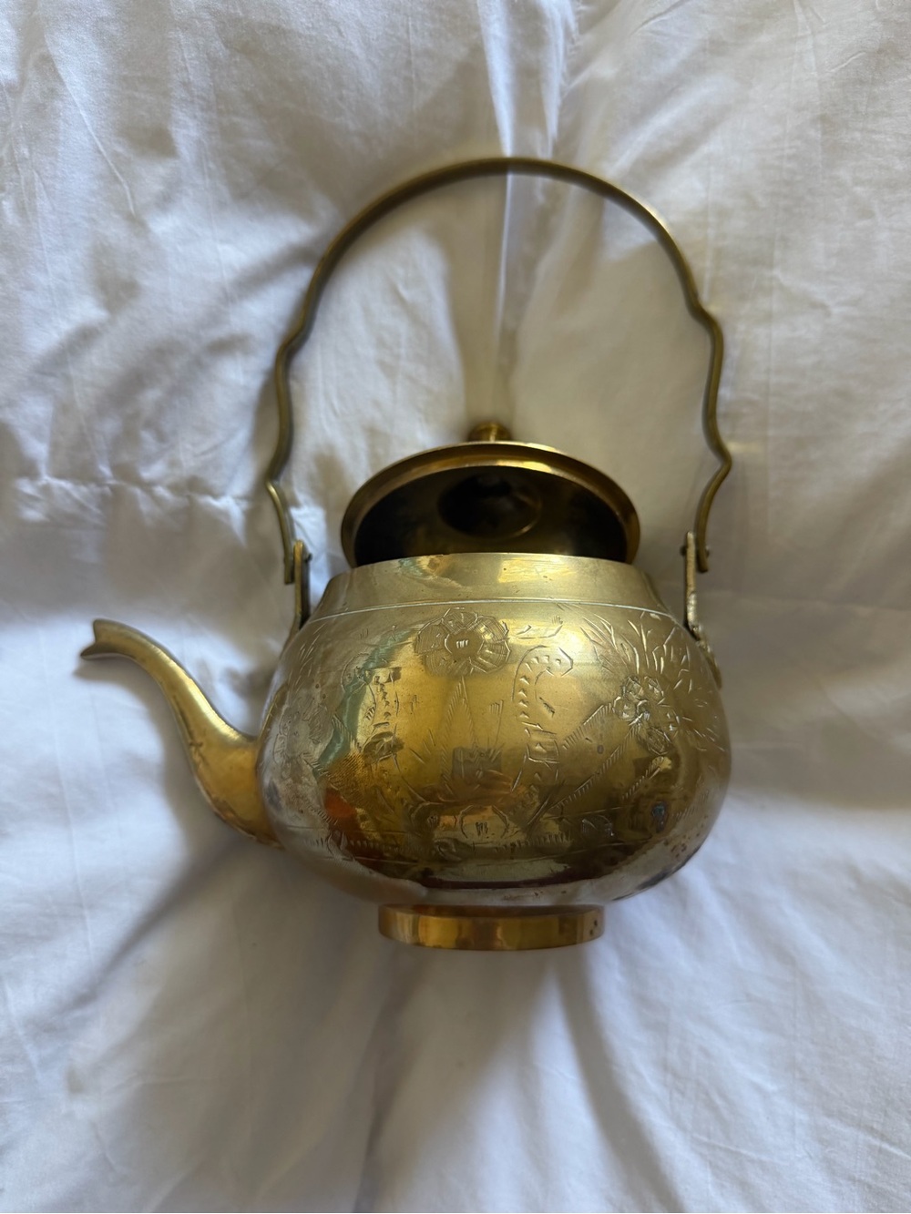 Little Vintage Brass Embossed Teapot - Gold
